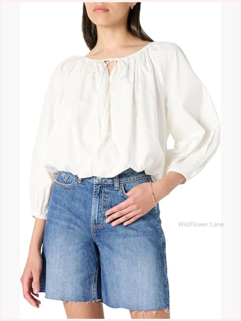 Shirred Neck Cotton Bubble Hem Top - Tunic Blouse